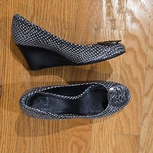 Tory Burch Black and White Wedge Shoes